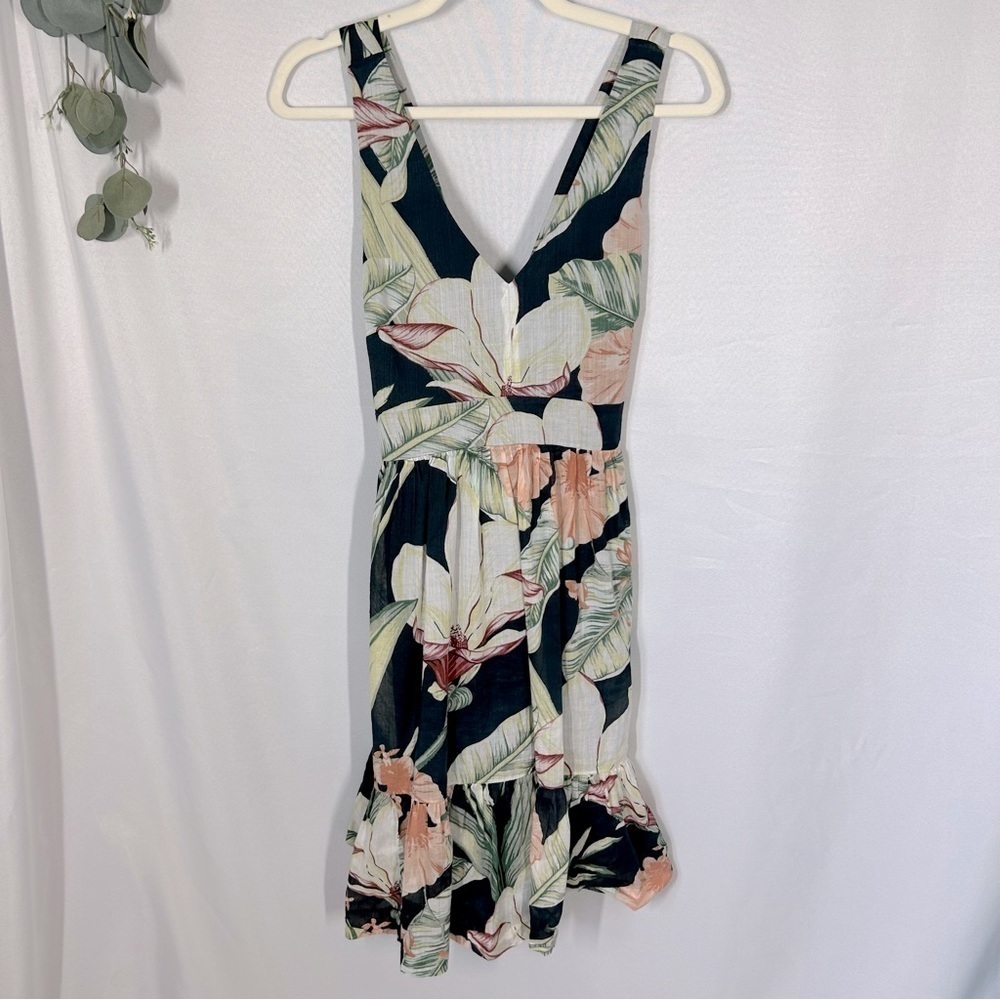 Ann Taylor | Floral Flowy Criss Cross Back Dress Black Green Pink Size 6P